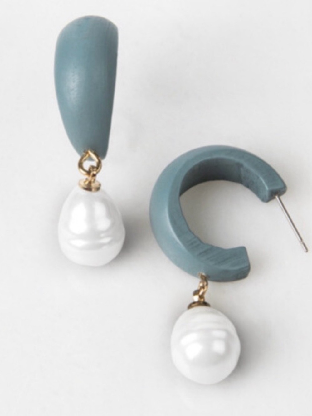 Plunder Slate Blue Hoop Earrings with White Pearl Drops